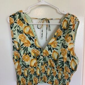 Abercrombie & Fitch Yellow Green Smocked Tie Front Tank Top